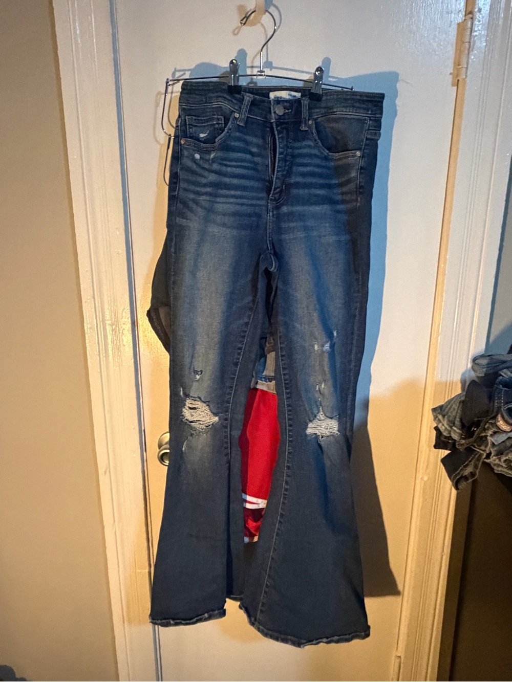 Women’s Distressed Flared Jeans - Dark Blue